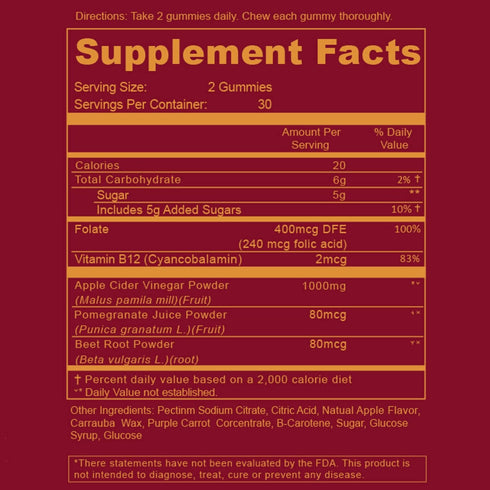 Gummies B12 WEEM Apple Cider Vinegar - Natural, Vegan ACV with Folic Acid- Gluten Free - Vitamin - Premium Detox