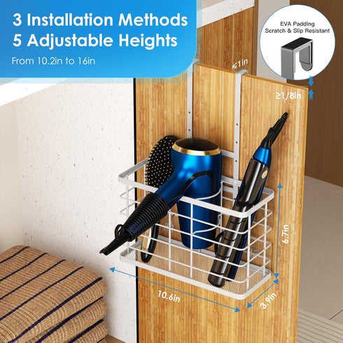 Hair Tool Organizer Wall Mounted, 3 in 1 Dryer Holder for Flat Iron, Curling Straightener, Styling Tools Storage Basket