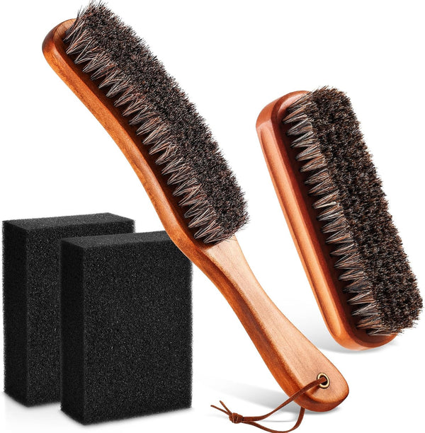 4 Pcs Horsehair Felt Hat Brush Kit, Cleaning Sponge for Cowboy, Fedora, Baseball Cap, and Furniture