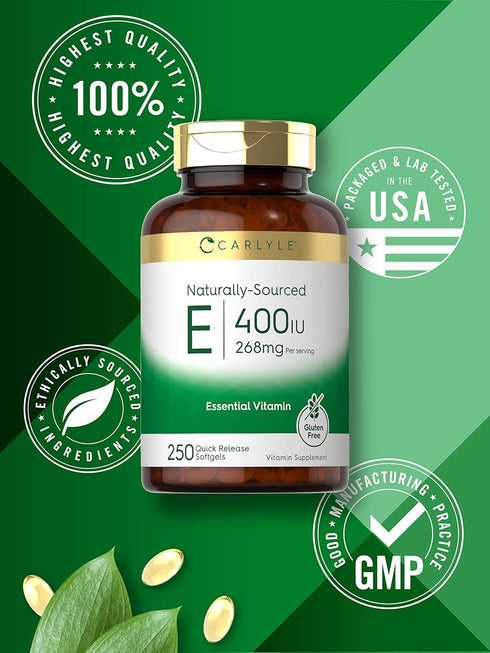 Carlyle Vitamin E 400 IU Softgels | 250 Count | Naturally Sourced, Non-GMO, Gluten Free