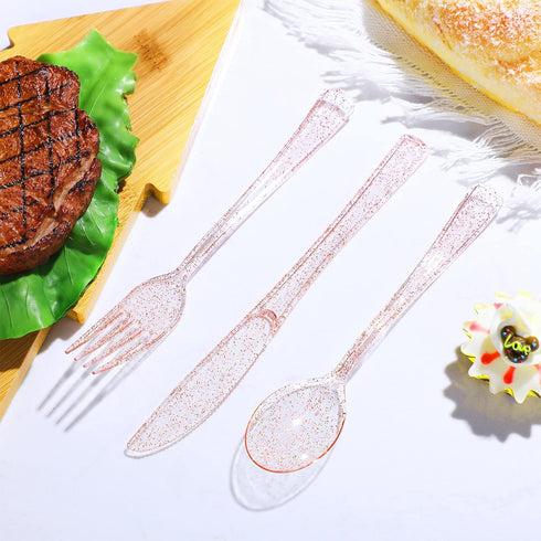 150 Pcs Pink Plastic Silverware Set, Disposable Plastic Flatware, Includes 50 Forks, 50 Spoons, 50 Knives for Birthday
