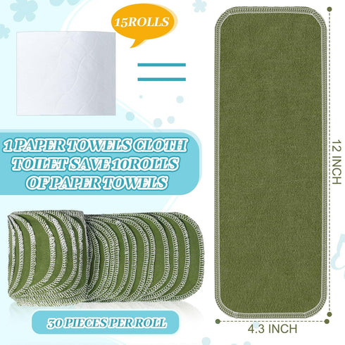 Reusable Bidet Towels (30 Pack) - Washable Toilet Paper, Bulk Paperless Rolls, Cotton Treadmill Cloth Wipes