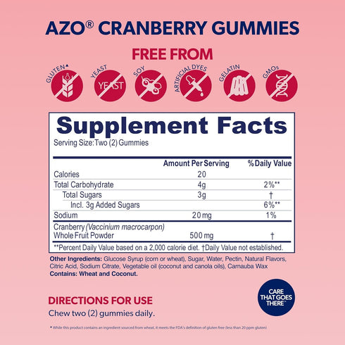 AZO Cranberry Urinary Tract Health Gummies Dietary Supplement, 40 Count, Natural Mixed Berry Flavor