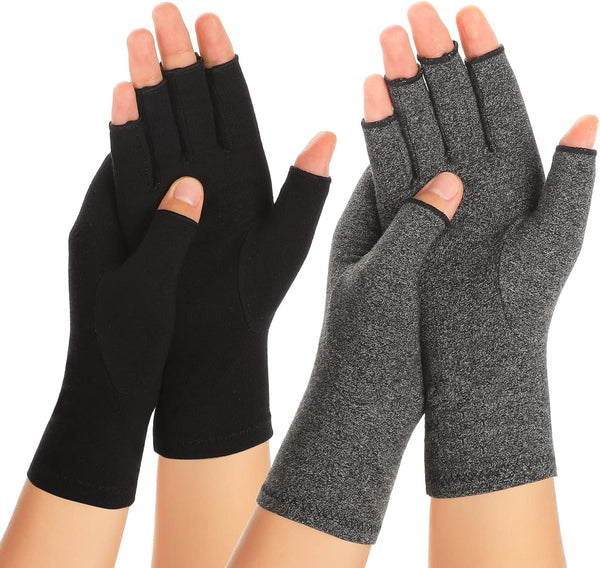 2 Pairs Arthritis Compression Gloves: Fingerless Gloves for Women Men, Carpal Tunnel Pain Relief for Daily Work