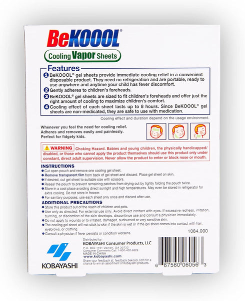 BeKoool Kids Fever Non-Medicated Cooling Mint Vapor Sheets, 4 Count