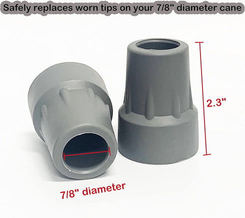 Crutch Tips, Replacement Medical Cane Tips, 7/8 Inch, Gray, 2 Pcs