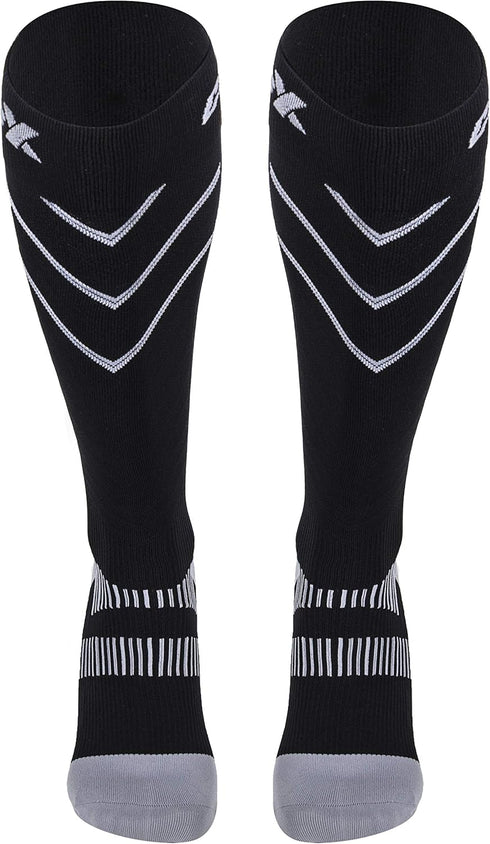 CSX 20-30 mmHg Compression Socks for Men and Women, Knee High, Silver on Black, Medium, Athletic Sport Fit