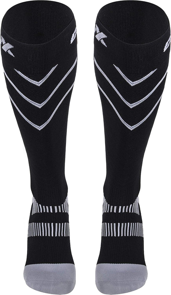 CSX 20-30 mmHg Compression Socks for Men and Women, Knee High, Silver on Black, Medium, Athletic Sport Fit