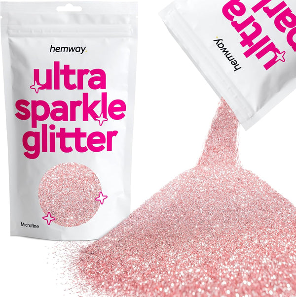 Hemway Ultra Sparkle Glitter - Light Rose Gold, 100g Microfine Metallic Flakes for Crafts and Decoration