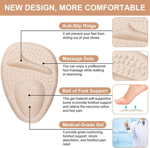 Ball of Foot Cushions, Metatarsal Pads for Women, Heel Grips for Pain Relief, Non-Slip Shoe Inserts for Loose Shoes