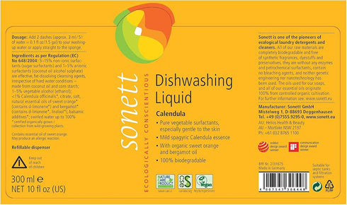 Sonett Organic Dishwashing Liquid, Calendula, 10 Fl.Oz, Certified Organically Grown