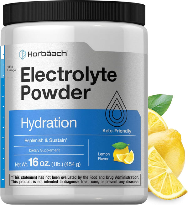 Horbaeach Electrolytes Powder, 16 oz, 130 Servings, Vegetarian, Keto-Friendly, Lemon Flavor