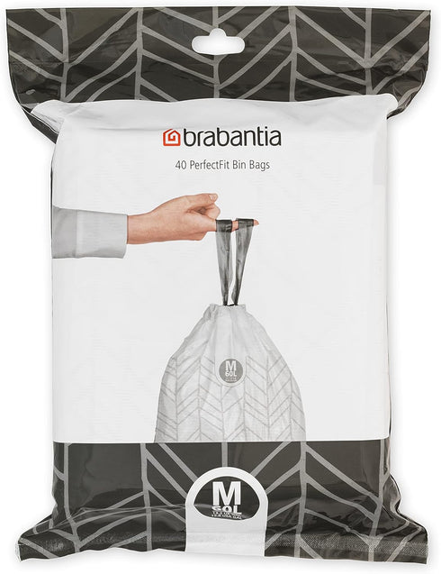 Brabantia PerfectFit Trash Bags, Size M/16 Gal, Thick Plastic Trash Can Liners with Drawstring Handles (40 Bags)