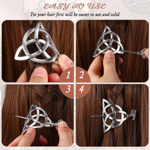 Syhood 6 Pieces Retro Silver Viking Celtic Alloy Hair Clips, Hair Accessories for Women and Girls