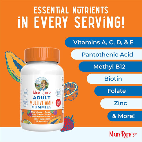 Gummy 60 Count MaryRuth Organics Multivitamin for Women and Men | Sugar Free | Adult Multimineral with Vitamin C | D