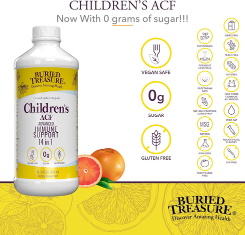 Buried Treasure Childrens ACF Advanced Immune Support - Cherry Flavor, 16oz Liquid Herbal Immunity Formula