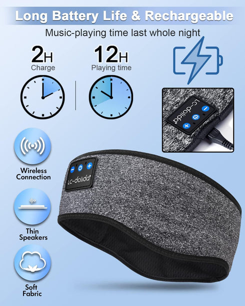 LC-dolida Wireless Bluetooth Sleep Headphones Headband for Sleeping Music Sleep Mask with Thin HD Stereo Speakers