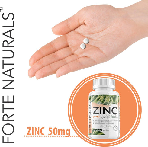 Zinc Supplements (100 Tablets) - Vegan 50mg Daily Supplement for Sensitive Stomachs, Non-GMO