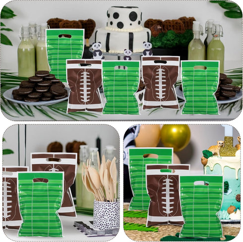 WJIAAA 60 Pcs Football Goodie Bags with Handle, Party Favors Treat Snack Bags Plastic Rugby Theme Goodie Bag for Sports