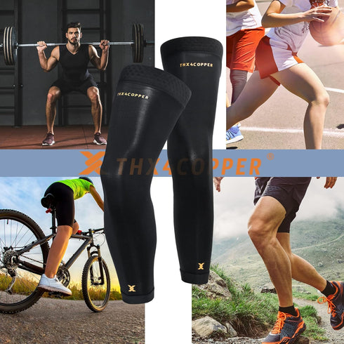 Thx4COPPER Full Leg Compression Sleeves, Anti Slip Knee Stabilizer Brace for Running, Men & Women (Pair)
