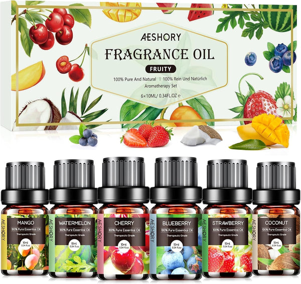 Fruity Essential Oils Set - 6x10ML Fruit Fragrance Oil for Diffuser, Aromatherapy,