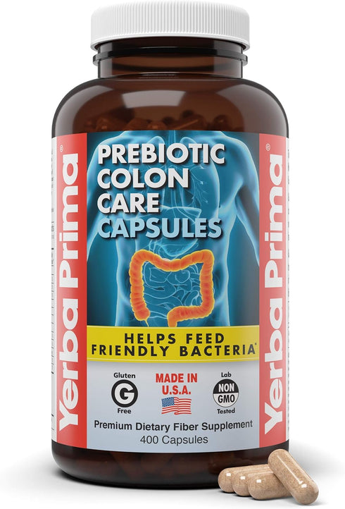 Yerba Prima Prebiotic Colon Care Capsules, 400 Caps, Five Forms of Fiber Plus FOS for Digestive Support