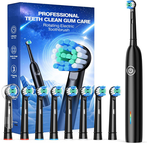 Teeaegis Rotating Electric Toothbrush with 8 Brush Heads for Adults and Kids, 3