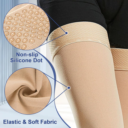 Beister 1 Pair Medical Open Toe Thigh High Compression Stockings – Silicone Band for Women & Men, Firm 20-30 mmHg