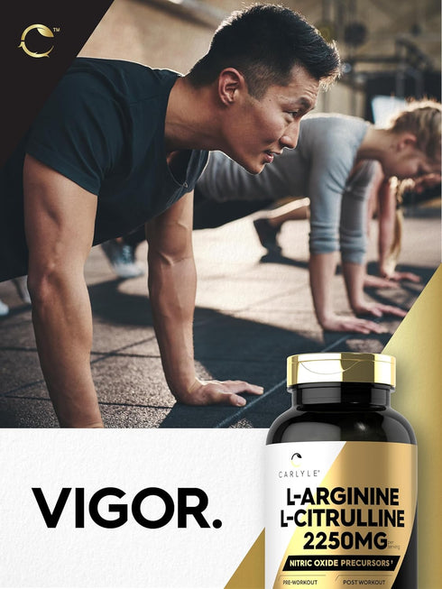 Carlyle L-Arginine L-Citrulline Complex, 2250mg, 240 Capsules, Nitric Oxide Precursors, Non-GMO & Gluten Free