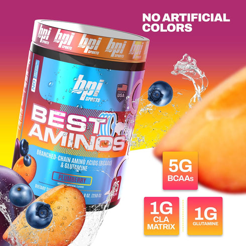 BPI Sports BCAA Powder - Best Aminos Post Workout Recovery Drink with Glutamine, 25 Servings, Plumberry Flavor