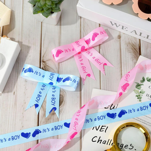Whaline 2 Rolls Baby Shower Craft Ribbons, 20 Yards Blue Pink Satin for Gift Wrapping and Decorations
