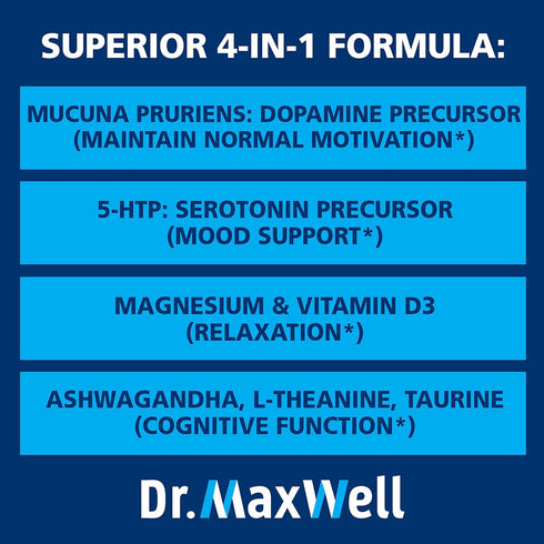 Serotonin and Dopamine Supplements, Mucuna Pruriens, 5-HTP for Normal Neurotransmitter Levels, 60 Capsules for Women Men