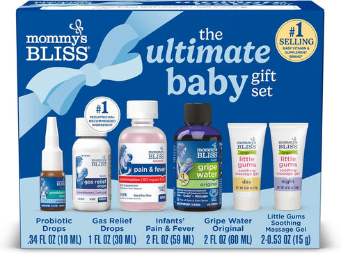 Mommys Bliss Ultimate Baby Gift Set | Gripe Water, Probiotic Drops, Pain