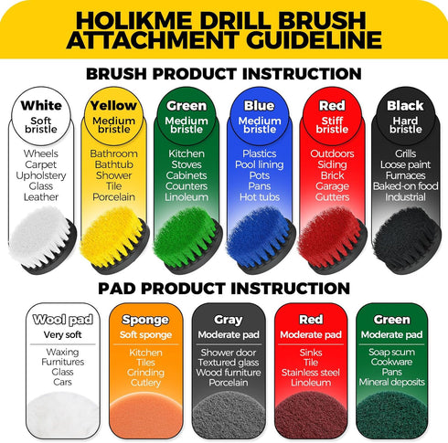 Holikme 11 Piece Drill Brush Attachment Set, Power Scrubber Brush for Bathroom, Floor, Tub, Shower Cleaning