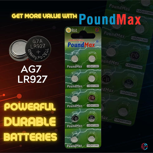 PoundMax AG7 LR927 1.5v 10 Count Batteries Alkaline Button Cell Battery