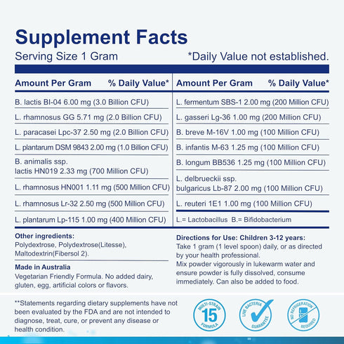 Life-Space Probiotic Powder for Children 3-12 Years, 10 Billion CFU & Multi Strain, Boost Digestive Health & Immune