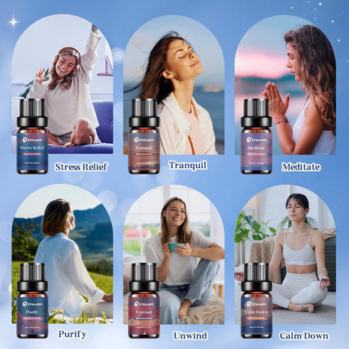 Set, 6x10ml Relax Eessential Oils Diffuser Oil for Home, Humidifiers, Candle Making, Aromatherapy - Stress Relief, Calm