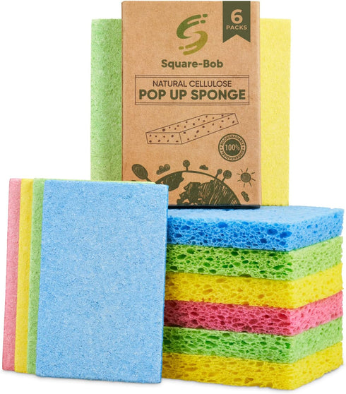 6 PCs Compressed Sponges, Non-Scratch Kitchen Sponges for Dishes Cleaning, Biodegradable Quick Drying Cellulose