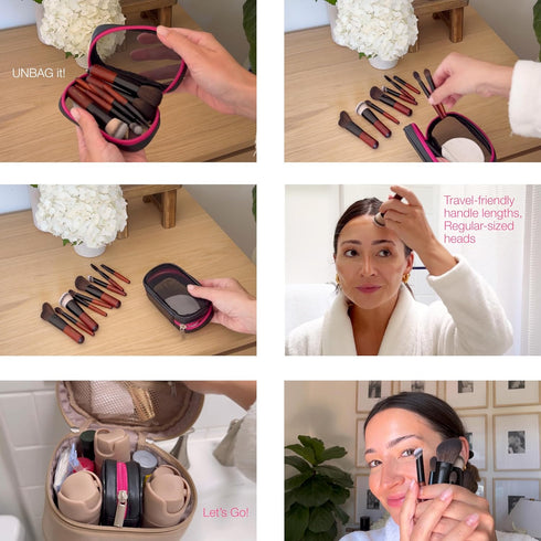 Cosme 9 FLAWLESS FACE MINI Makeup Brush Set, Foundation, Eyeshadow, Blush, Contour, and Powder Brushes with Case