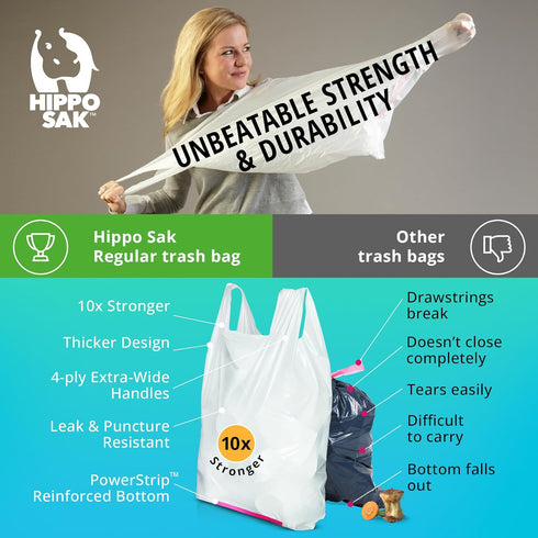 Hippo Sak Kitchen Trash Bags, 13 Gallon, 45 Count with Handles