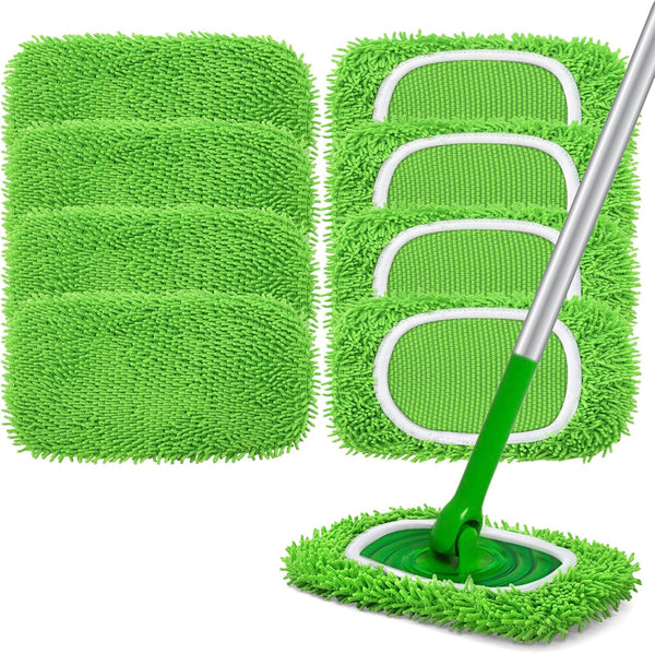 Reusable Microfiber Mop Pads Compatible with Swiffer Sweeper, 8 Pack Dry Sweeping & Wet Mopping Cloths