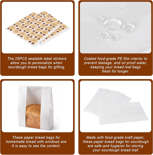 Hoewina 25PCS 25PCS (13.7x8.3x3.5 inch, Paper Bread Bags, Large Sourdough Bread Bags for Homemade Bread Bakery Storage