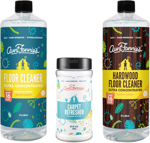 Aunt Fannie's Floor Bundle: Hardwood Cleaner, Multi-Surface Vinegar Cleaner, Carpet Refresher