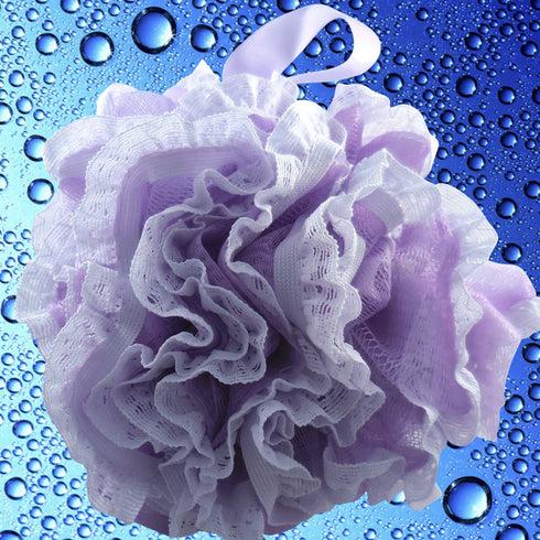 Loofah-Bath-Sponge Lace-Mesh-Set - 4 Pack Spa Colors, 2-Scrubs-in-1 by Shower Bouquet, 60g Pouf for Exfoliating Skin