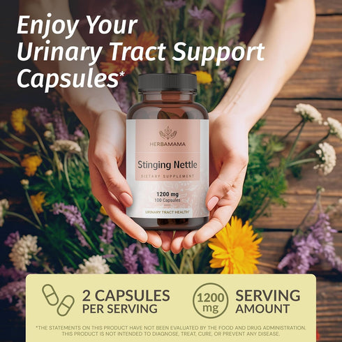 HERBAMAMA Stinging Nettle Capsules, 1200mg Stinging Nettle Root Extract for Urinary Tract Support, Vegan, Non-GMO, 100