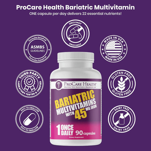 ProCare Health Once Daily Bariatric Multivitamin, 90 Count, 45mg Iron, Capsule