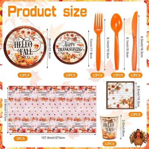 Set, Set HOWAF Thanksgiving Dinnerware Fall Maple Leaves Disposable Tableware Plates Napkin Tablecloth Knifes Forks