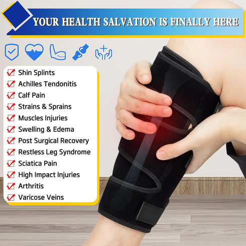 Hiball Adjustable Calf Brace for Men Women, Lower Leg Compression Wrap, Calf Compression Sleeve with Six Nylon Buckle