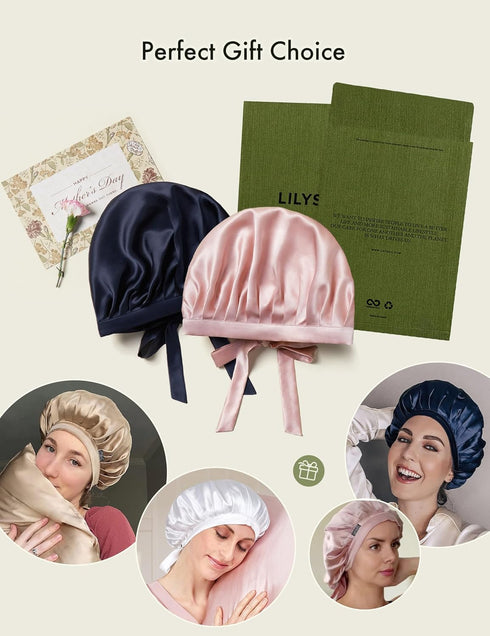 LILYSILK 100% Mulberry Silk Bonnet, 19 Momme Adjustable Night Sleep Cap for Sleeping, Ivory