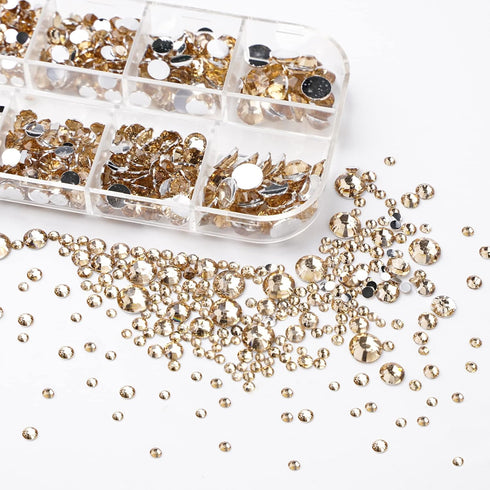 Canvalite 1500PCS Champagne Rhinestones, Flat Back Gems with Tweezers and Dotting Pen for Nail Art and Crafts